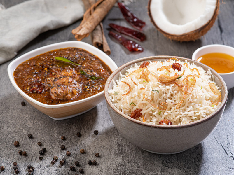 Ghee rice + kozhi milagu curry