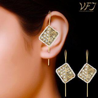 Vivastri Enamelled Polki Kundan Gold Plated Pearl Alloy Ear cuff,Cuff Earrings for Women & Girls - VIVA2816ERG view 2