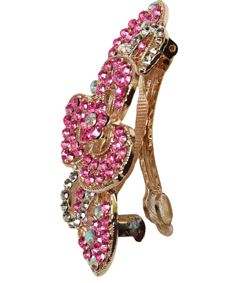 Pink Crystal Floral Hair Barrette / Hair Clip view 2