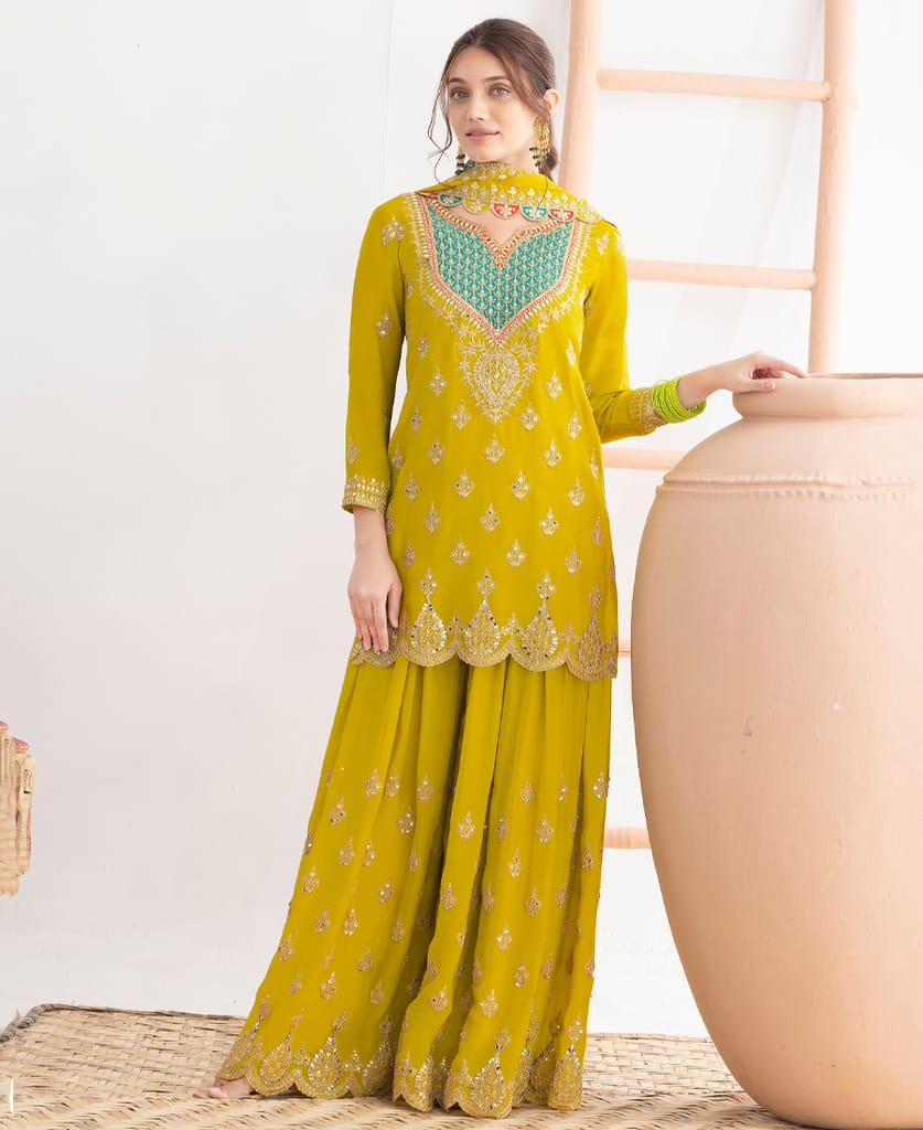 Premium Magenta Chinon Palazzo Suit for Women Wear