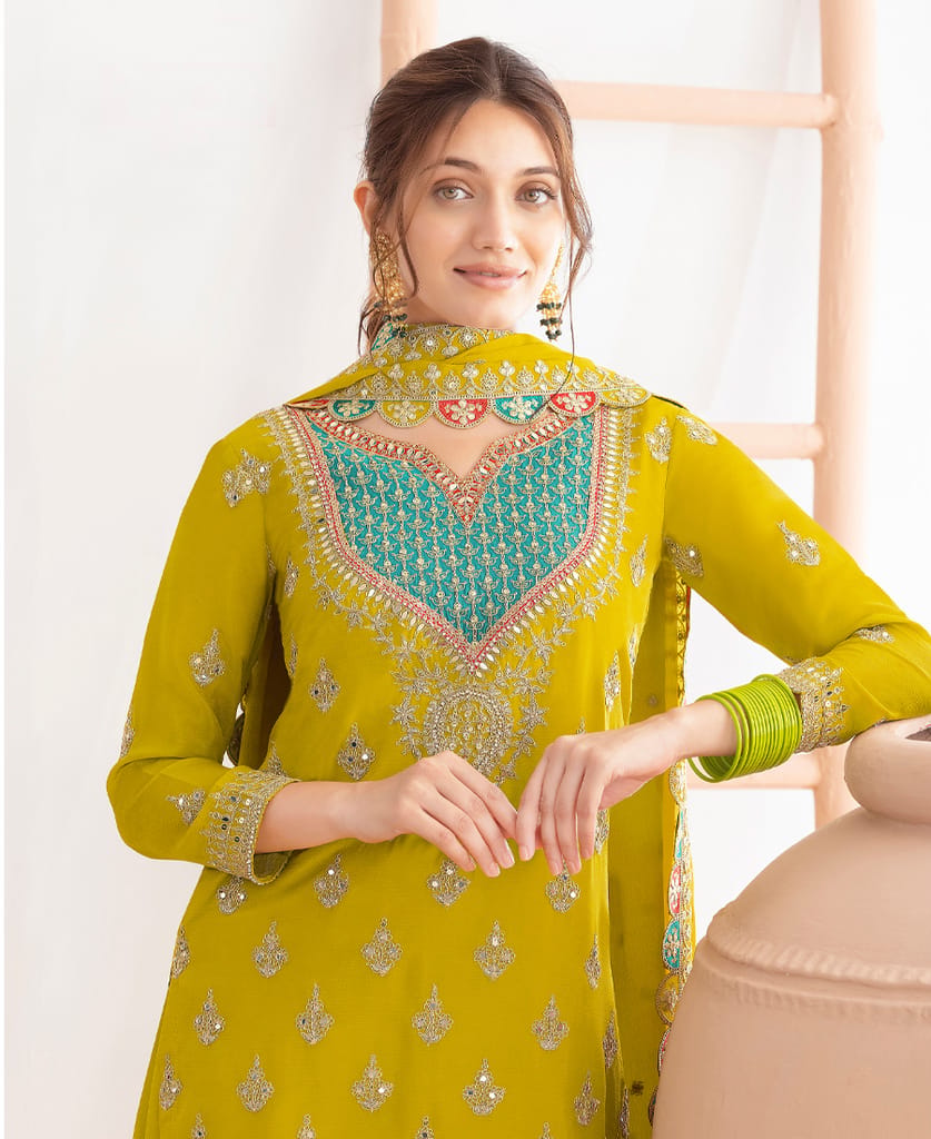 Premium Magenta Chinon Palazzo Suit for Women Wear view 2