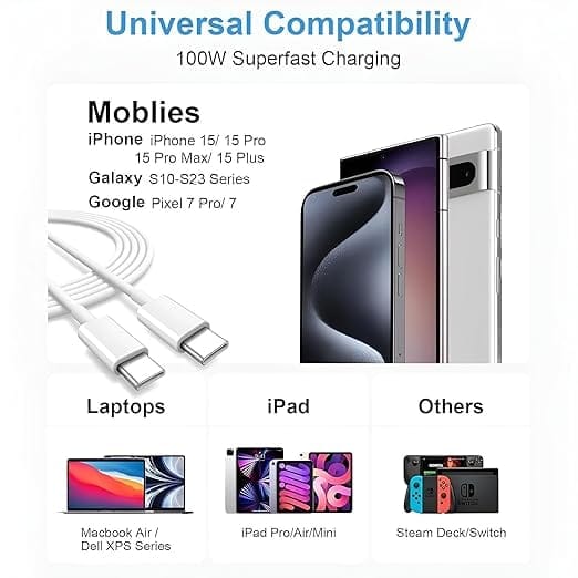 Used For Apple Iphone, 60W Usb C To Usb C Cable, Upgraded Fast Charging Usb Type C To Type C Cable, Cord Phone Charger Compatible With iPhone 15/15 Plus/15 Pro/15 Pro Max/Samsung S24 Ultra/S24/S23/S22 (White) | C to C Cable For Apple Phone view 2
