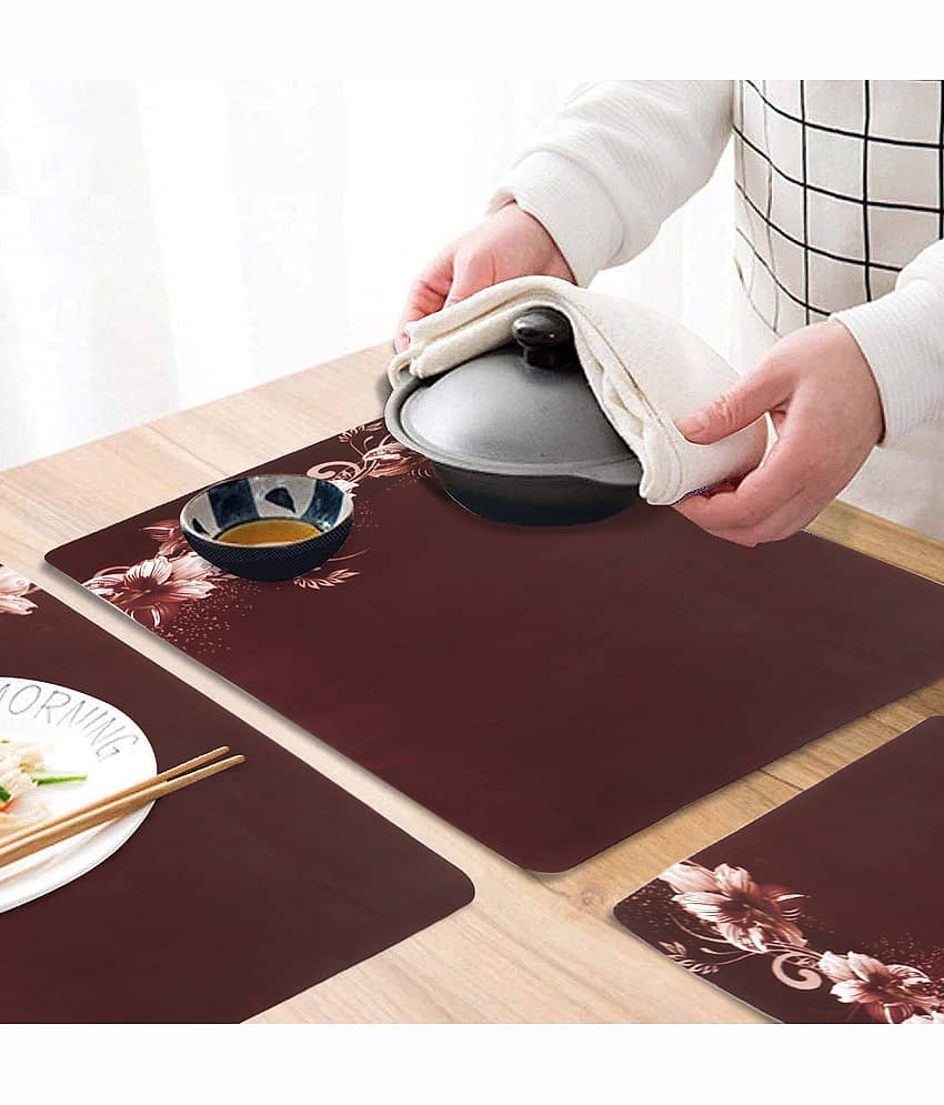 PVC Floral Rectangle Table Mats (45 cm x 30 cm) Pack of 6 - Brown view 2