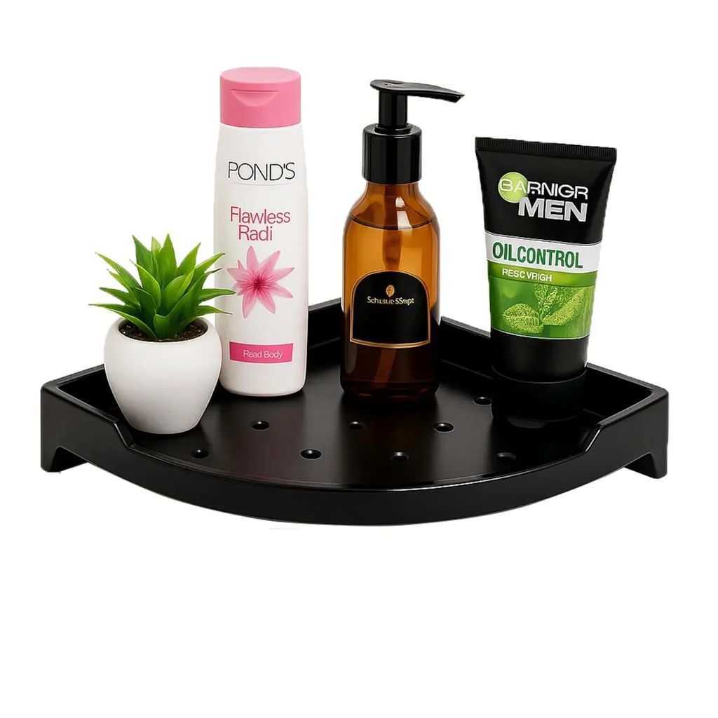 Black Corner Wall Shelf 9 inch Unbreakable Abs Ceramic Finish (RB-133)
