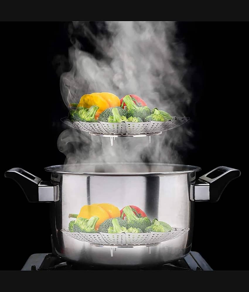 Bhavyta Vegetable Steamer 1 Ltr Stainless Steel Open Lid Food Steamer view 2