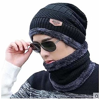 Men's Women's Snow Proof,Inside Fur, Warm Woolen Cap with Neck Muffler/Neck Warmer/Scarf for Winters (Multi Color) view 2