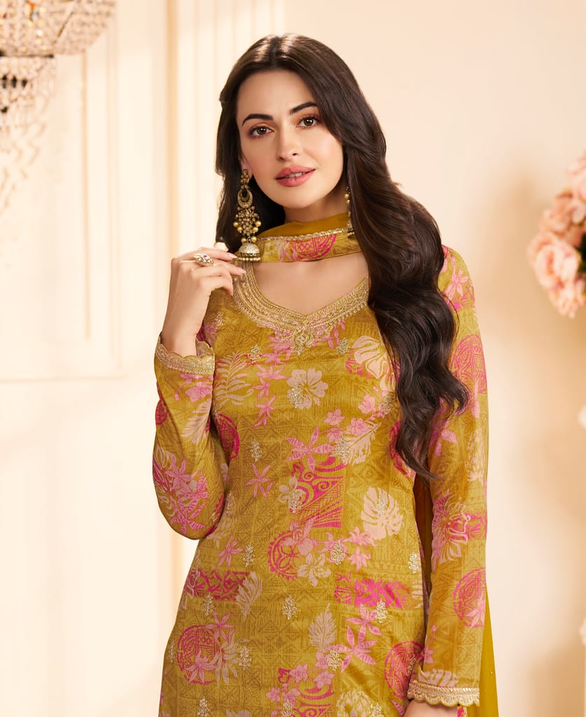 Designer Pink Printed Straight Suit for Women view 2
