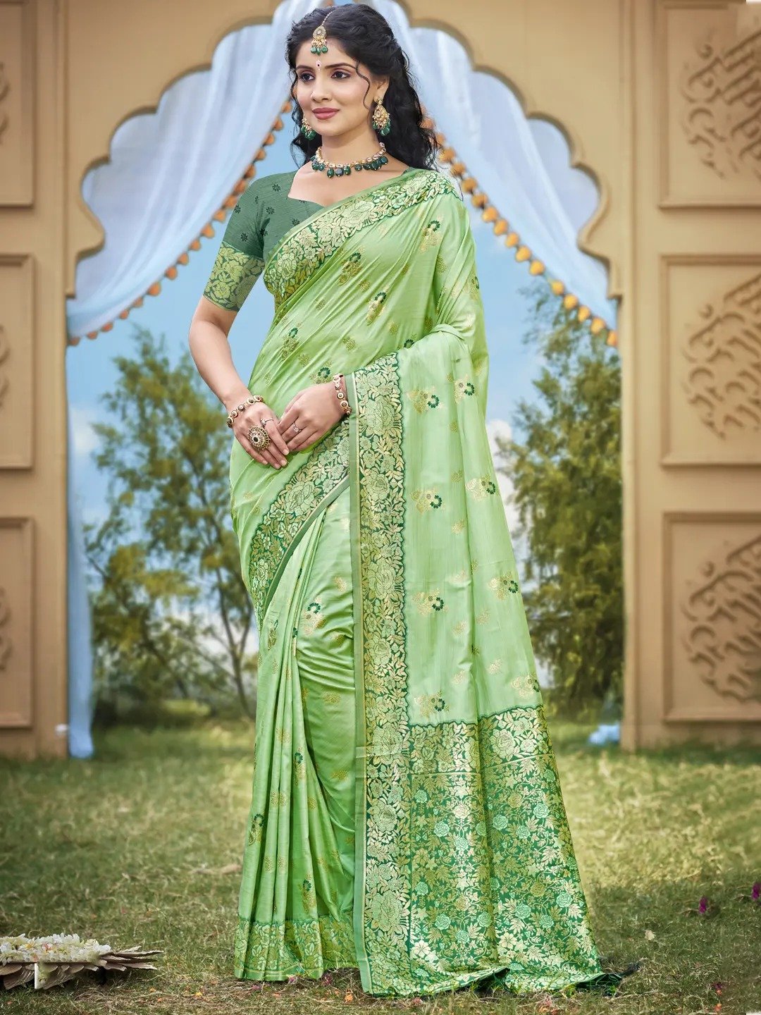 Light Green Banarasi Silk Saree view 2