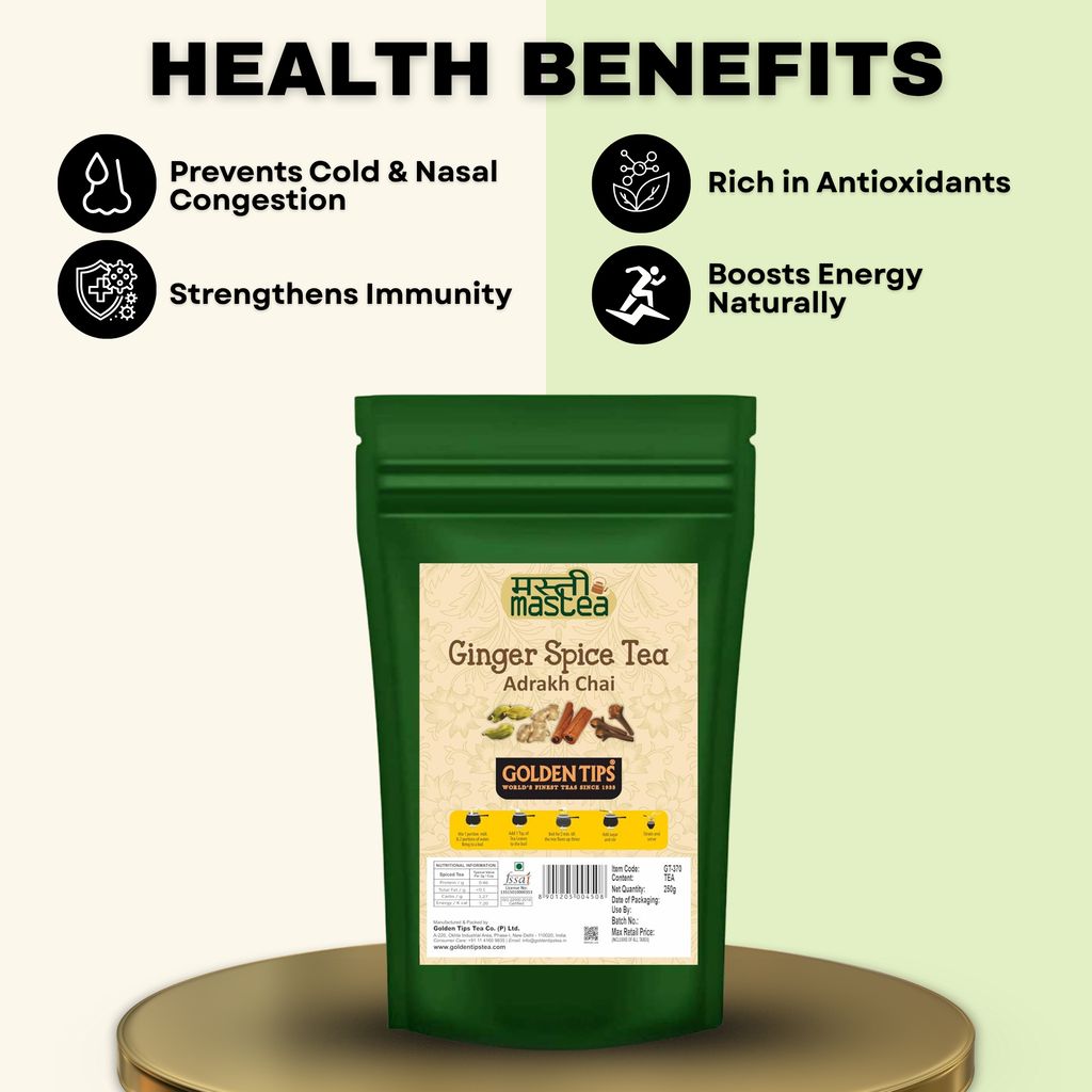 Golden Tips Loose Leaves Masala Tea Blended with Cardamom, Cinnamon, Cloves and Ginger Exotic Chai (250 Gram, 125 cups) view 2