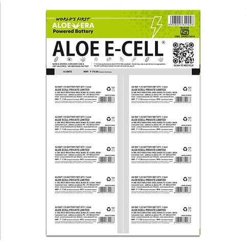 Aloe ECell Pack of 10 AA Batteries | 100% Eco-friendly | 20% Higher Durability | Leak Resistant | Non-Toxic | Suitable for Remotes, Toys, Clocks & Household Devices | Proudly Made in India view 2
