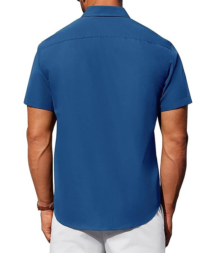 UNI VIBE Cotton Blend Slim Fit Solids Half Sleeves Men's Casual Shirt - Aqua Blue ( Pack of 1 ) view 2