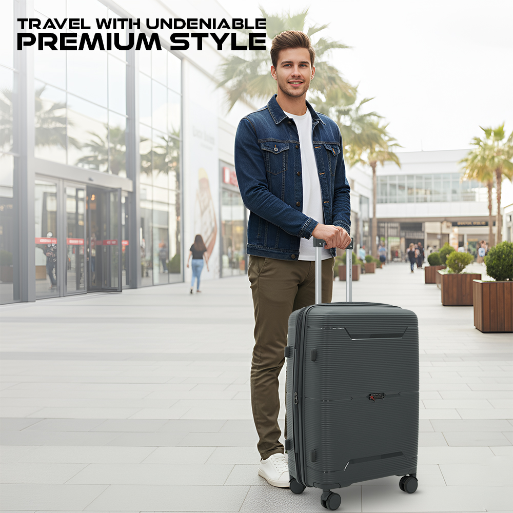 AMERICAN TRAVELLER Touris Bliss 8024 Hardshell Luggage Set, Polypropylene, Expandable Spinner Trolley with TSA Type Lock, Anti-Theft Zippers, 3 Pieces (3, Dark Grey, S,M,L) view 2