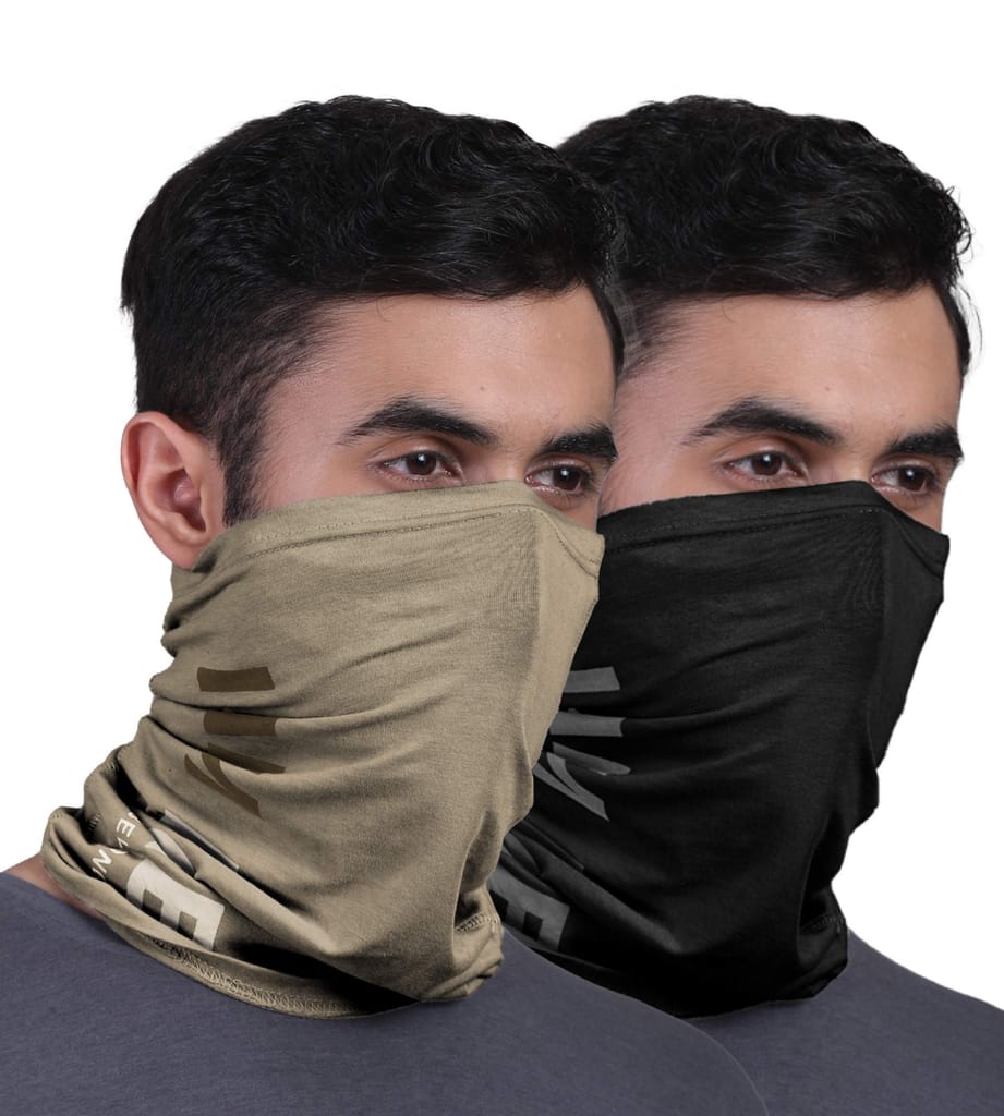 FREECULTR Unisex Bamboo Bandana, Anti Microbial Super Soft & Comfort Fit, Breathable Multipurpose Headband, Face Mask for Dust Protection and Sun - Printed Pack of 2-Beach Sand,Black
