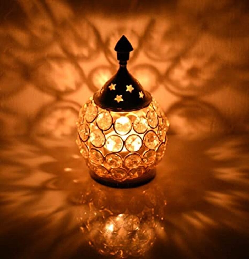 Brass with Crystal Embellished Metal Oil Lamp/Diya view 2