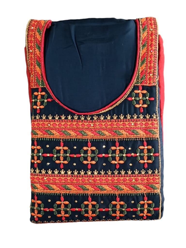 AFSH Women'S Unstitched Thread Embroidery Work Suit Dress Material With Fancy thread Weaving Cotton Silk Dupatta (Free Size) view 2