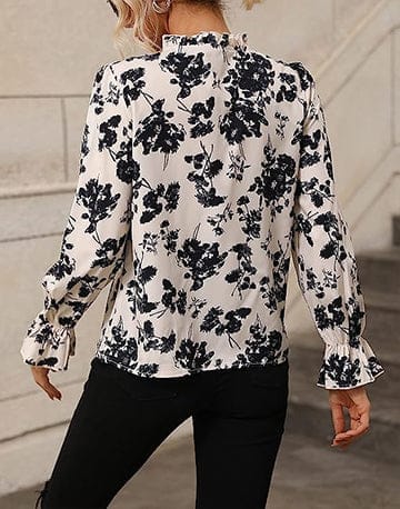 Boho Belle: Frilled Tie Neck Women's Floral Blouse view 2