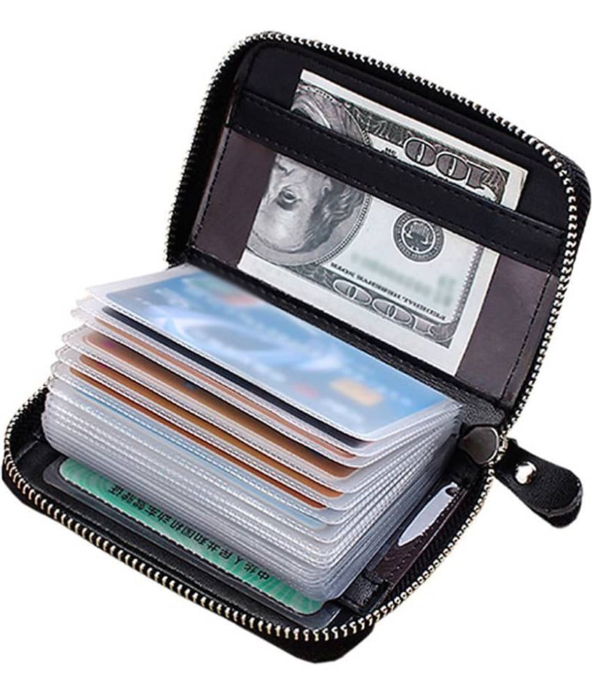Hide&Sleek RFID Protected Black Genuine Leather Card Holder Zipper Clouser view 2