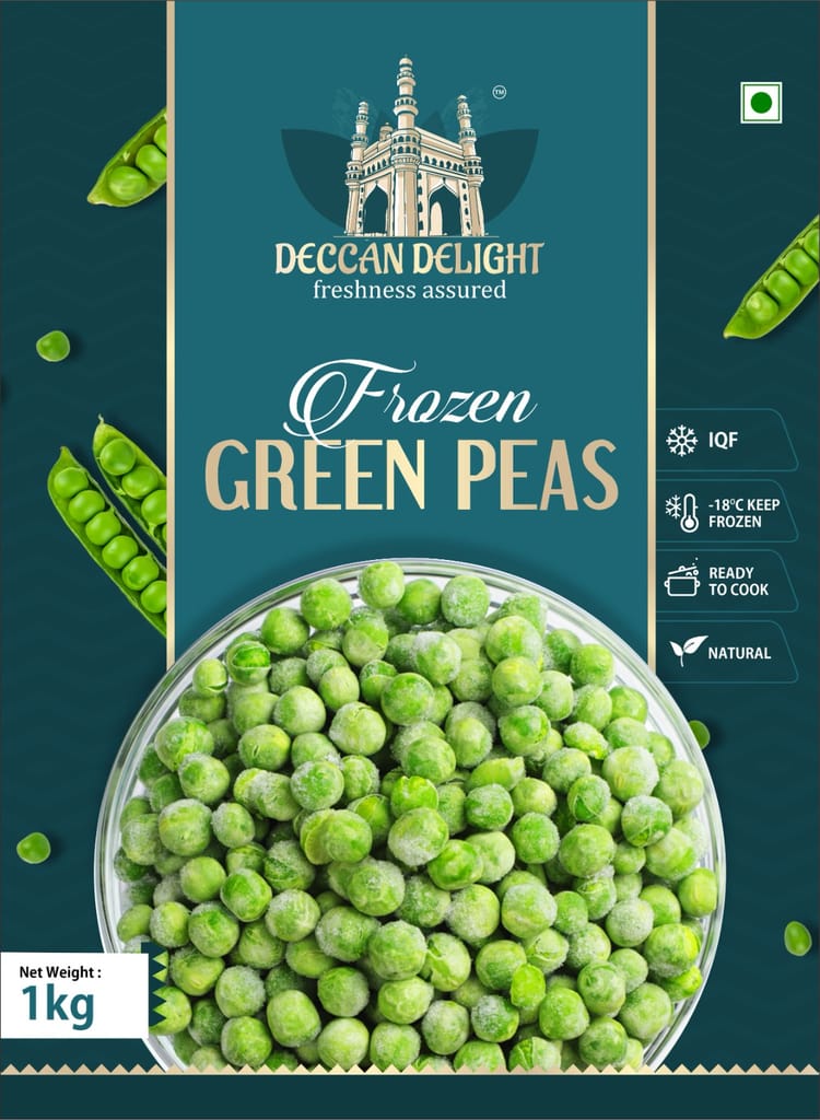 Deccan Delight Frozen Green Peas, IQF, 1kg