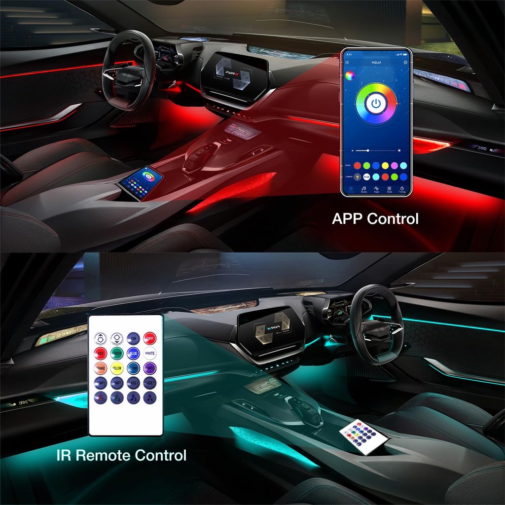 DAYBETTER Led Car Strip Lights, Interior Car Lights Two Line with 4 Led Strips in Waterproof Design, Multi Color Changing Car Light Kit with App Control, Sync to Music Car Lights DC 5V and USB Port view 2
