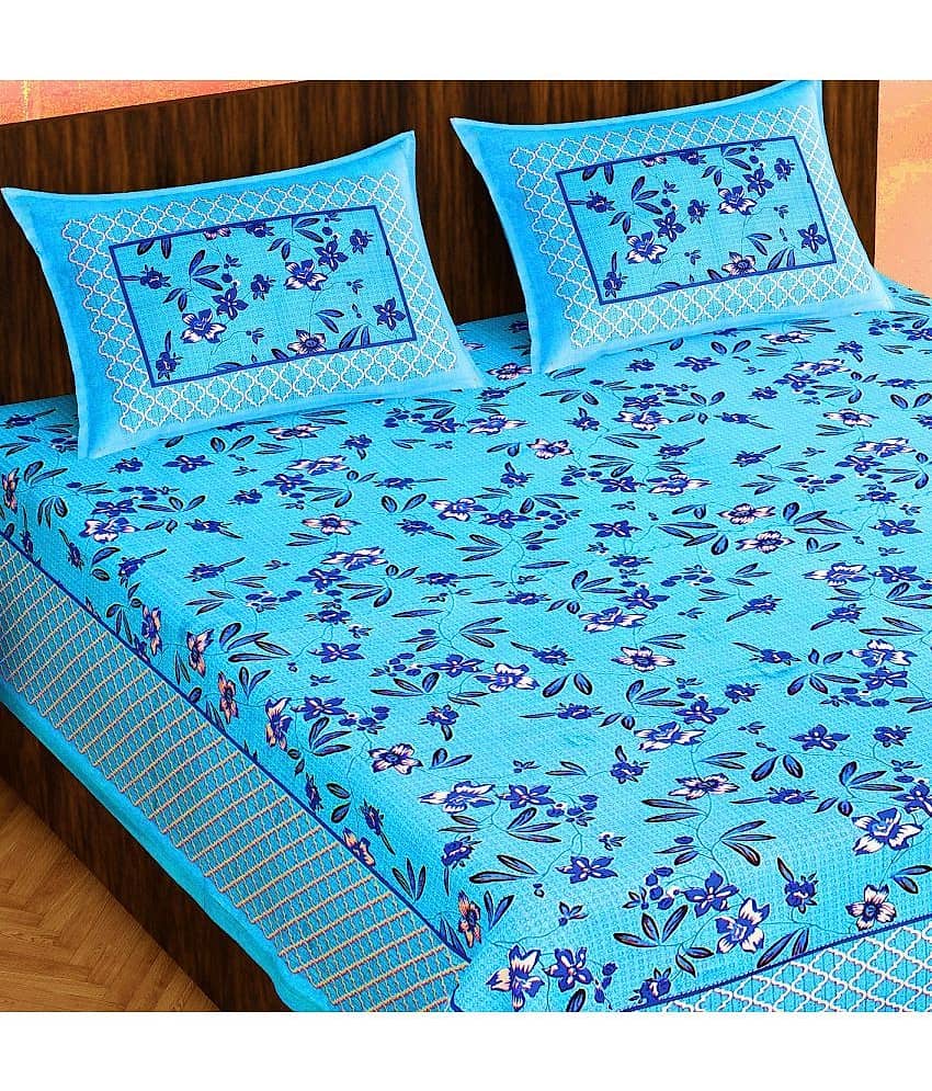 Cosito Cotton 1 Double Bedsheet with 2 Pillow Covers ( Blue ) view 2