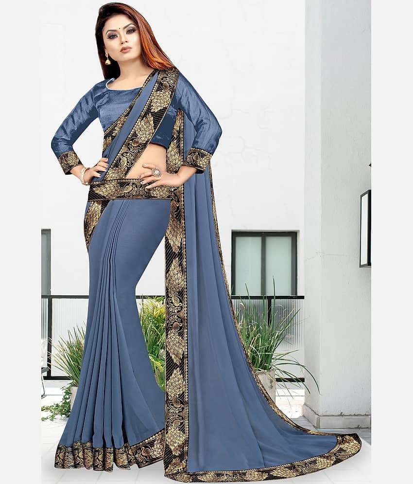 WXW Fashion Lycra Embroidered Regular Saree With Unstitched Blouse Piece ( Brown ) view 2