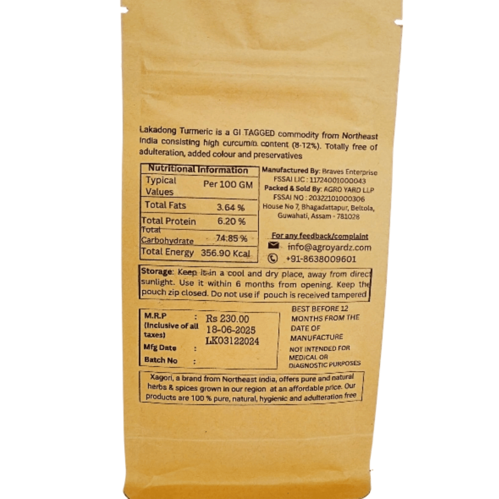 Xagori Lakadong Turmeric Powder From Meghalaya 120 g | High Curcumin (8-12%) Pure Organic Haldi Powder | No Adulteration Zero Added Colour | For Cooking, Face Care And Smoothies view 2