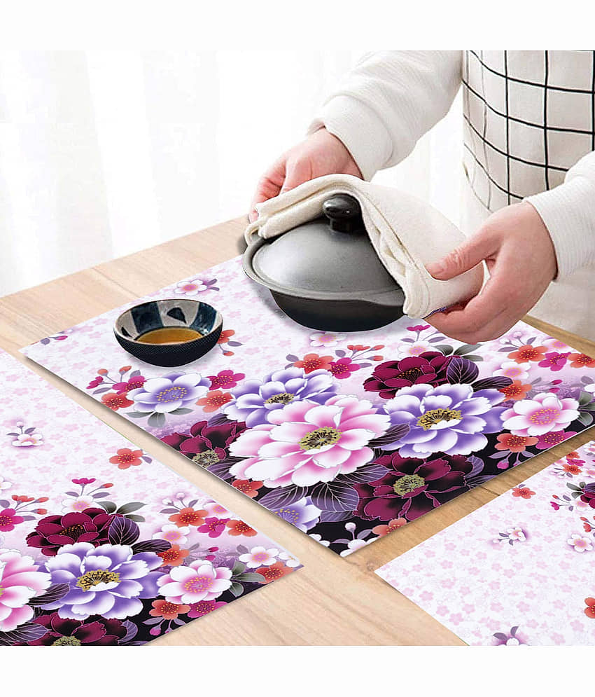 PVC Floral Rectangle Table Mats (44 cm x 29 cm) Pack of 6 - Pink view 2