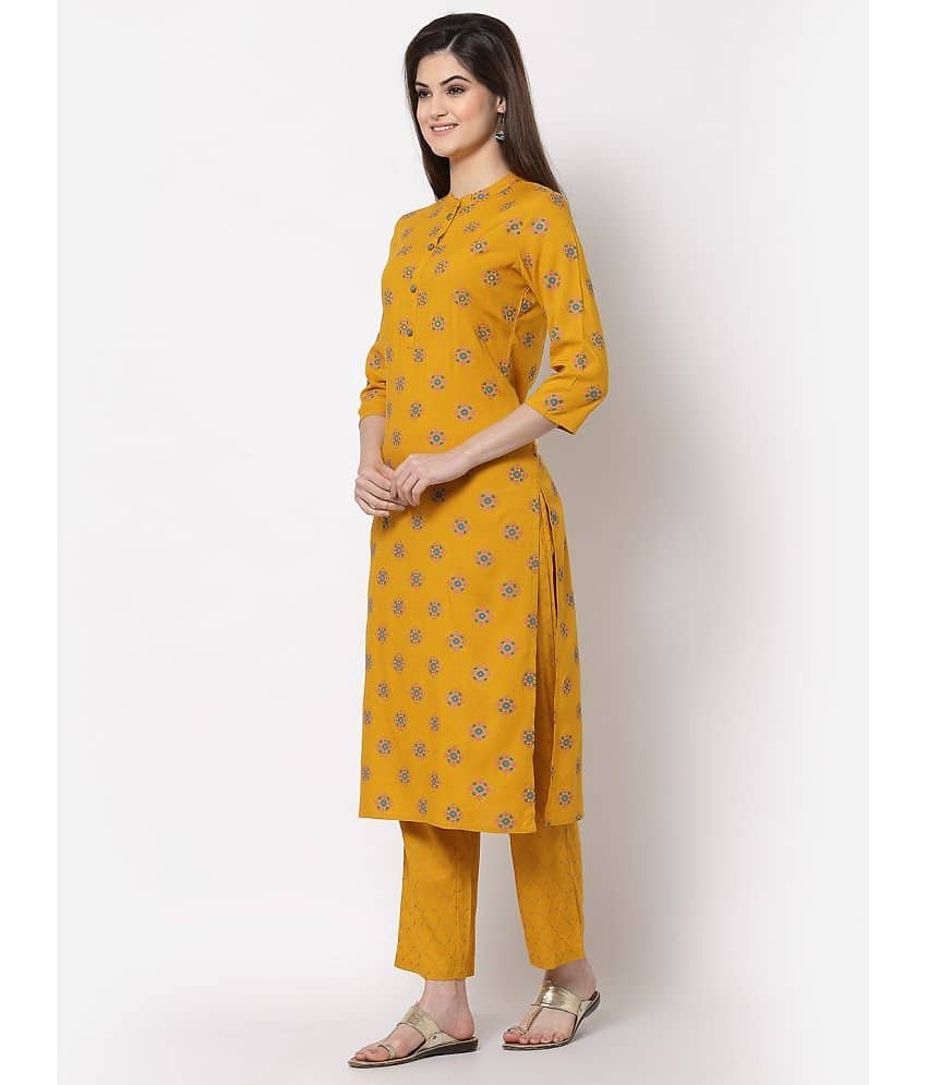 Kbz Yellow Cotton Kurti With Palazzo - Stitched Suit Single view 2