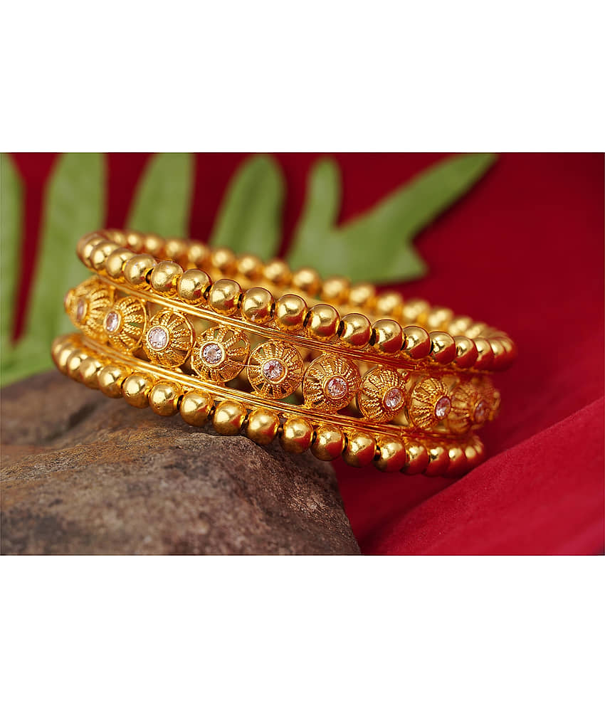Ethnic One Gram Gold Plated Cz LCD Diamond Designer Kada for Women and Girls view 2