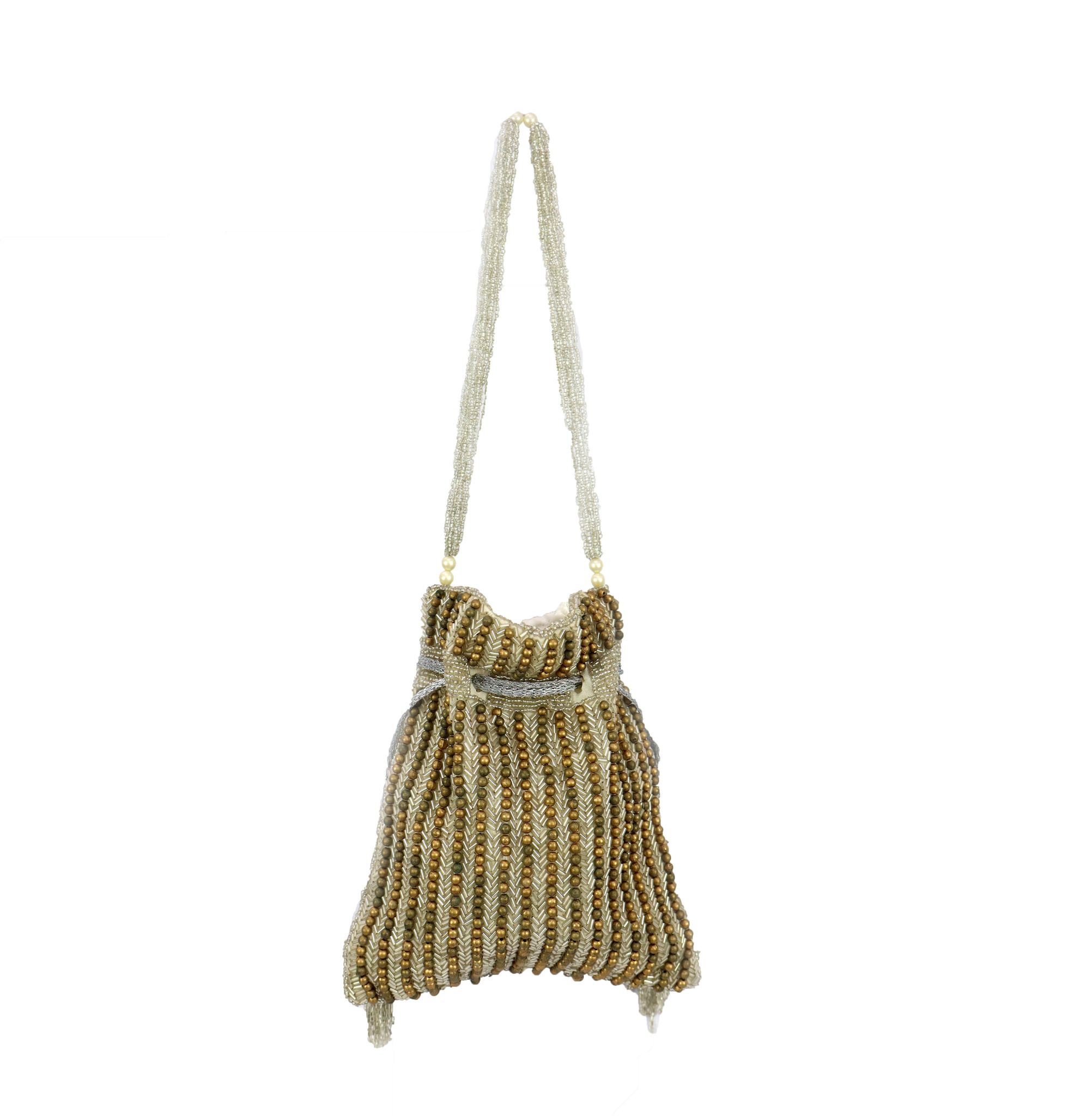 Rich Class Bead Embellished & Sequins Handicraft Potli Bag-White view 2
