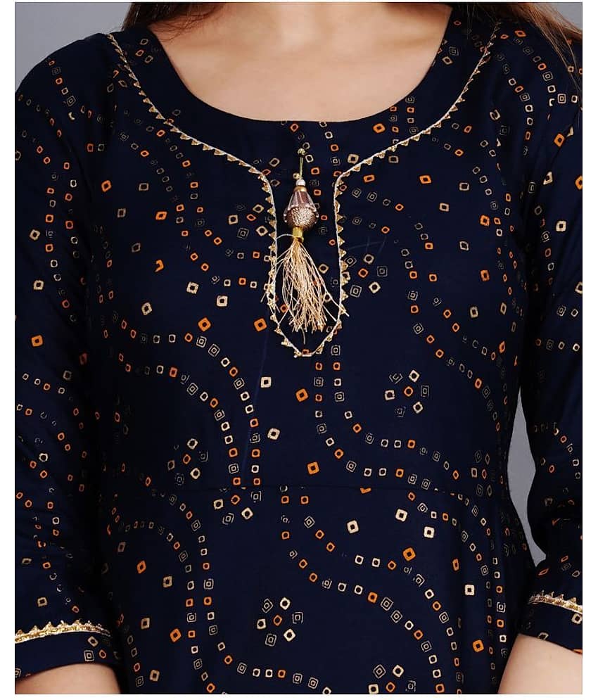 NUPITAL Rayon Printed Anarkali Women's Kurti - Blue ( Pack of 1 ) view 2