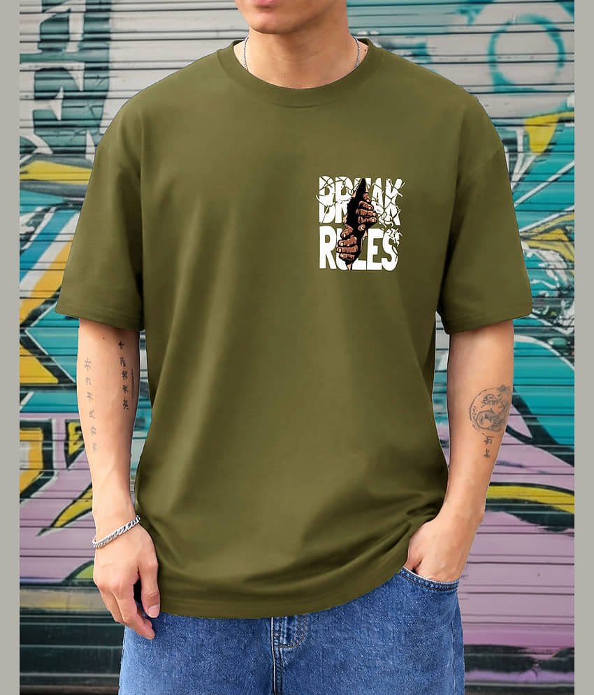 AUSK Men Cotton Blend Oversized Fit Printed T-Shirt ( Green ) view 2