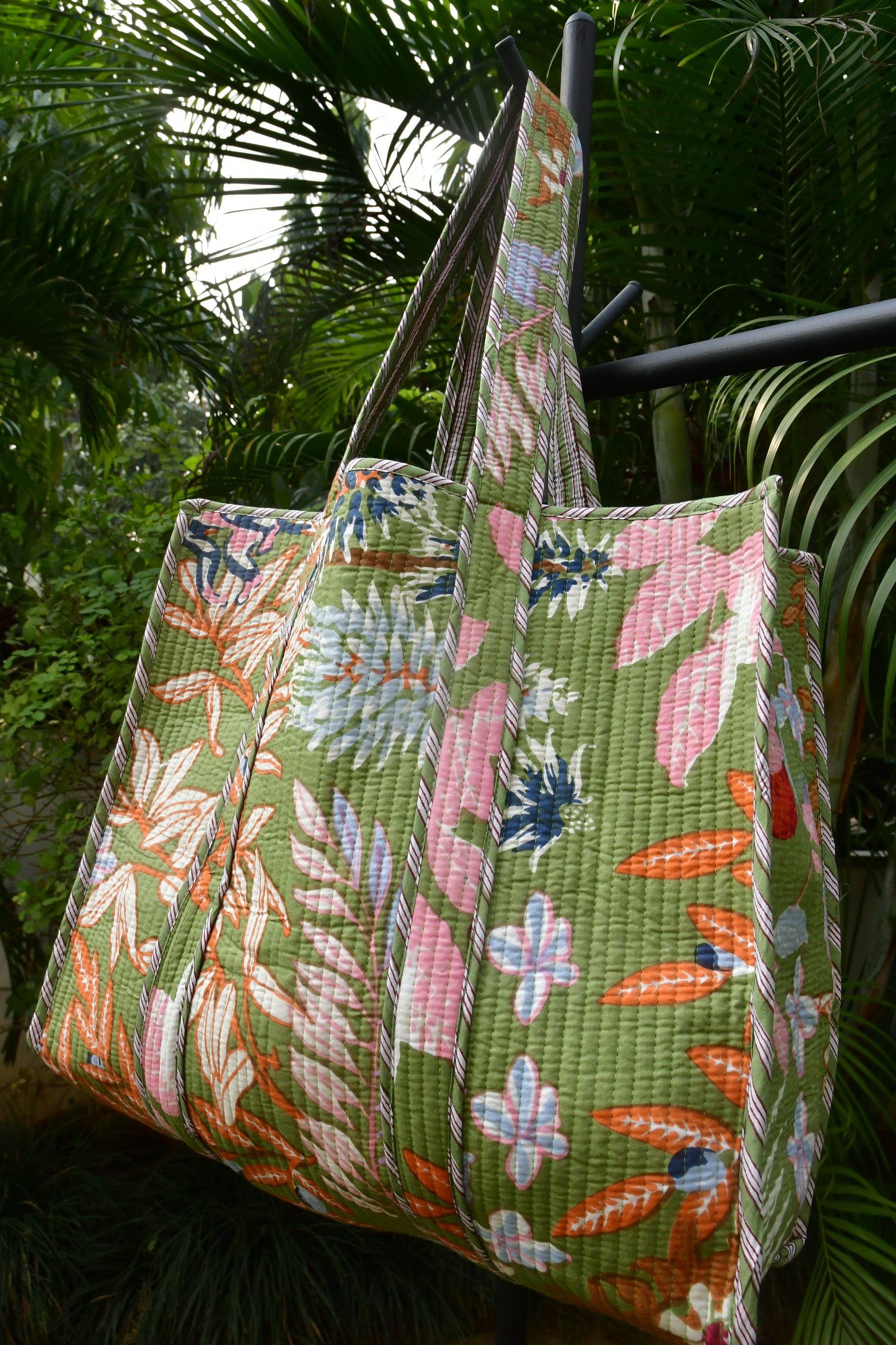 Green Tote Bag Hand-Blocked : Multiple use view 2