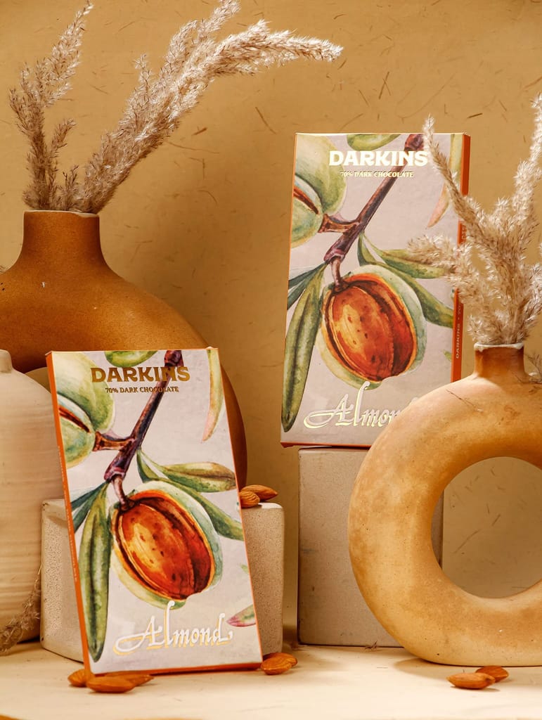DARKINS Combo Pack of 4 With Free 35g Almond Bar | 70% Roasted Almonds | 70% Cranberry Chilli | 55% Single Origin | 95% Single Origin | Vegan | Gluten-Free | Natural�Chocolates�Bar view 2