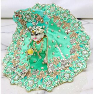 Sea Green Laddu Gopal Dress, Pearl Work, Floral Embroidery, Matching Pagdi view 2