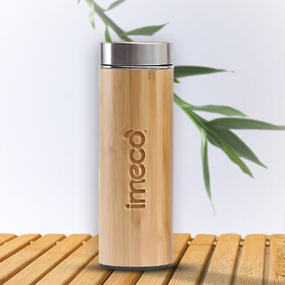 IMECO ECO-POUR Flat Head Bamboo Bottle with Stainless Steel Lid 450 ml view 2