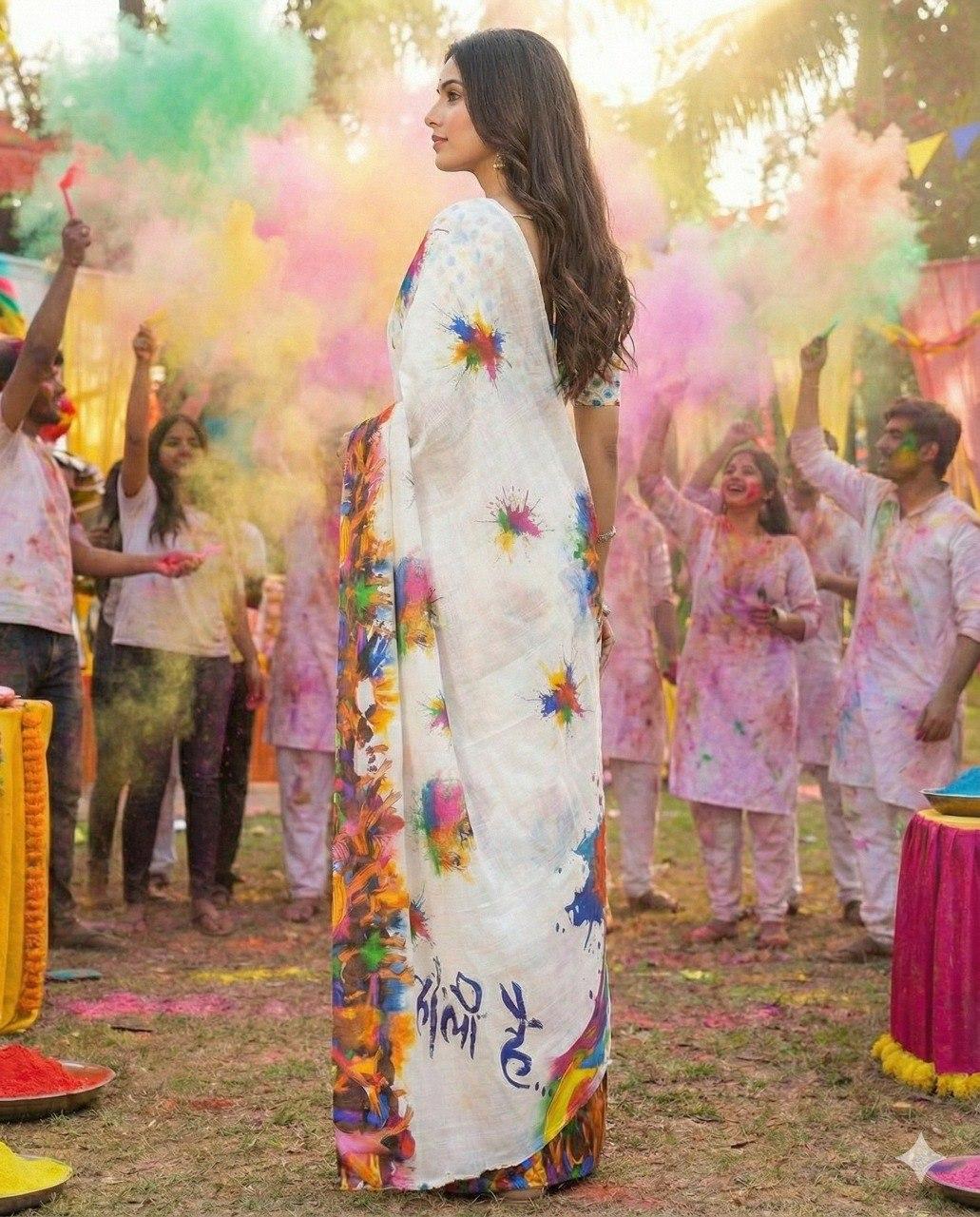 Linen Holi Special Saree view 2