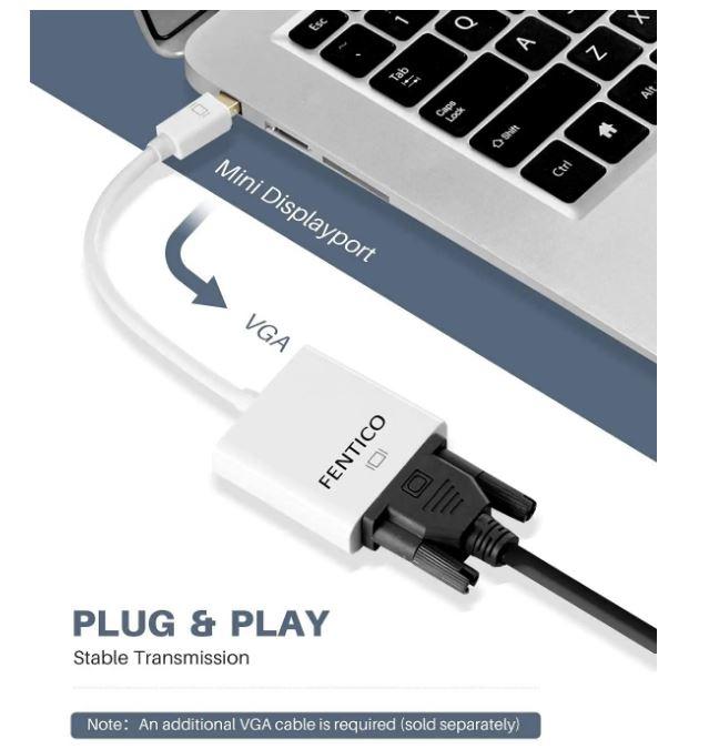 Mini (DP) DisplayPort (M) to VGA (F) Adapter Compatible with Computer, Desktop, Laptop, PC, Monitor, Projector, HDTV-White view 2