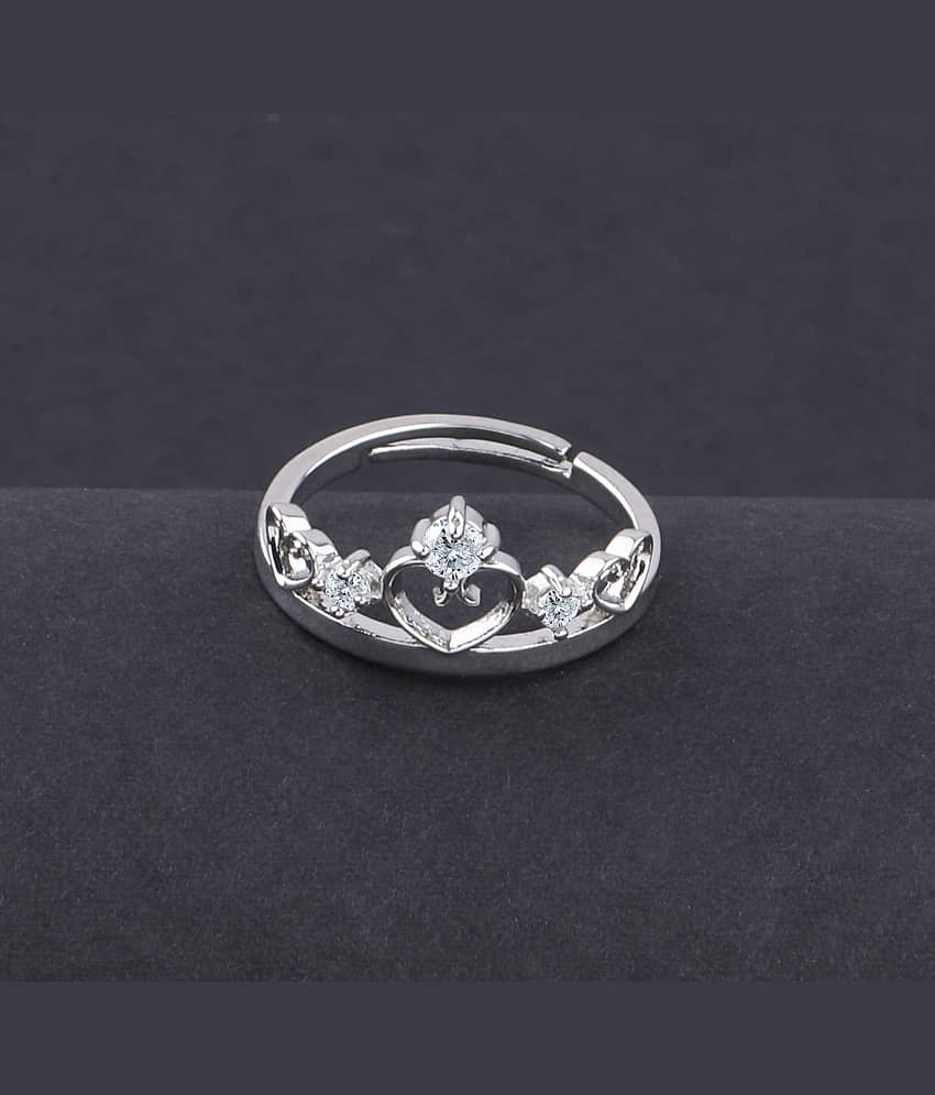 Silver Plated Stylish Solitaire Adjustable Ring For women Girls view 2
