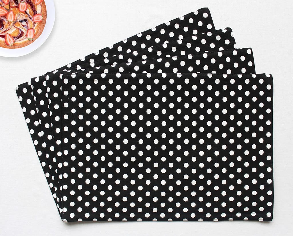 Airwill, Cotton Polka Pattern Dining Table Placemats, 33x48cms (Black) - Pack of 4 pcs view 2