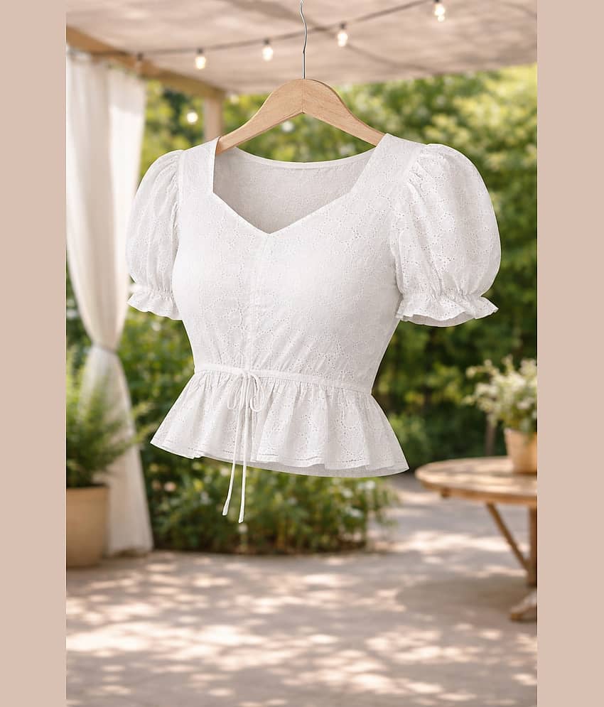 Gatih Women's Cotton Blend A-Line Top ( White ) view 2