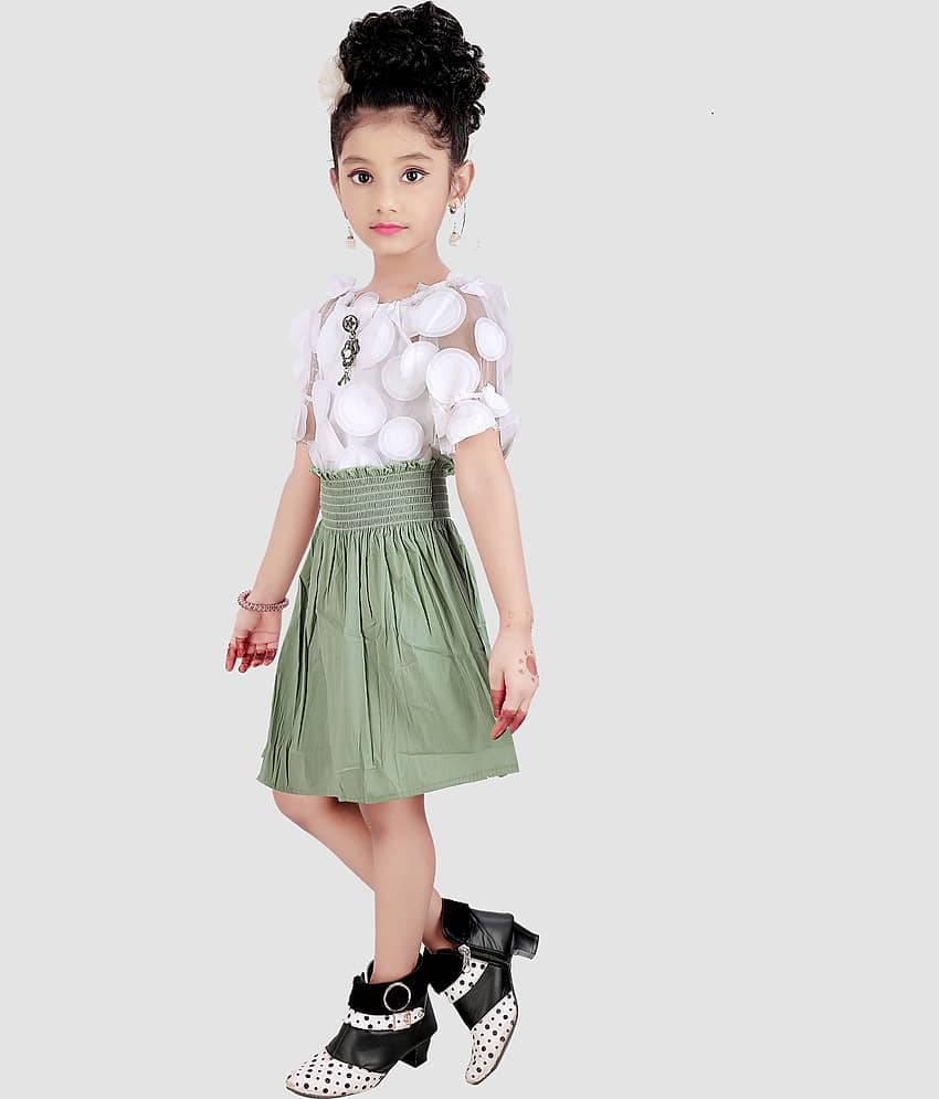 9stiches - Sea Green Net Girls Frock ( Pack of 1 ) view 2