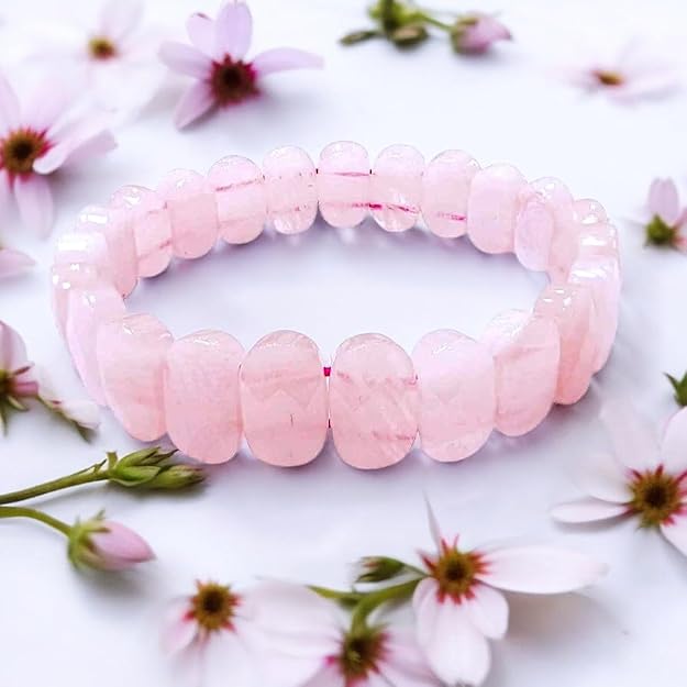 Sahaj Hast Rose Quartz Oval Diamond-Cut Pink Bracelet (Size - 6.5") view 2