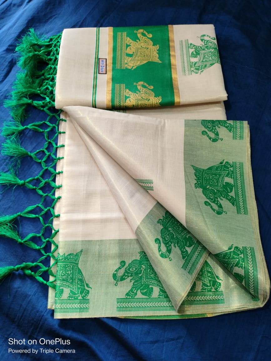 Elephant Print Tissue Saree view 2