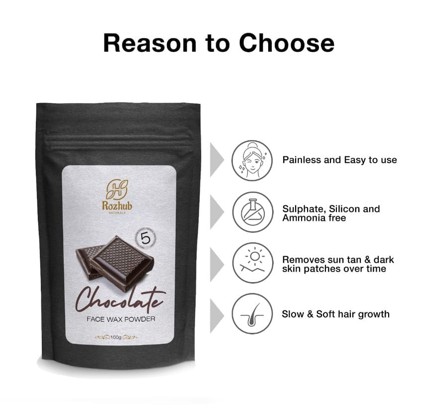 Chocolate Face Wax Powder, 5 min Painless Natural Face Hair Removal Waxing Powder, Easy to use at home, No chemicals - No Irritation, No Skin rashes -100gm view 2