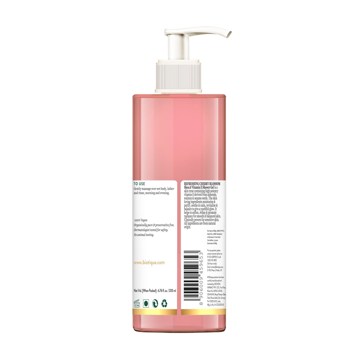 Biotique Advanced Organics Refreshing Cherry Blossom Shea & Vitamin E Shower Gel 200ml view 2