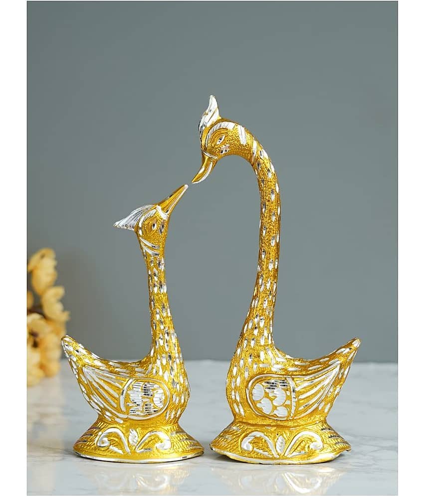 eCraftIndia Golden Kissing Swan Couple Handcrafted Decorative Figurine Showpieces view 2