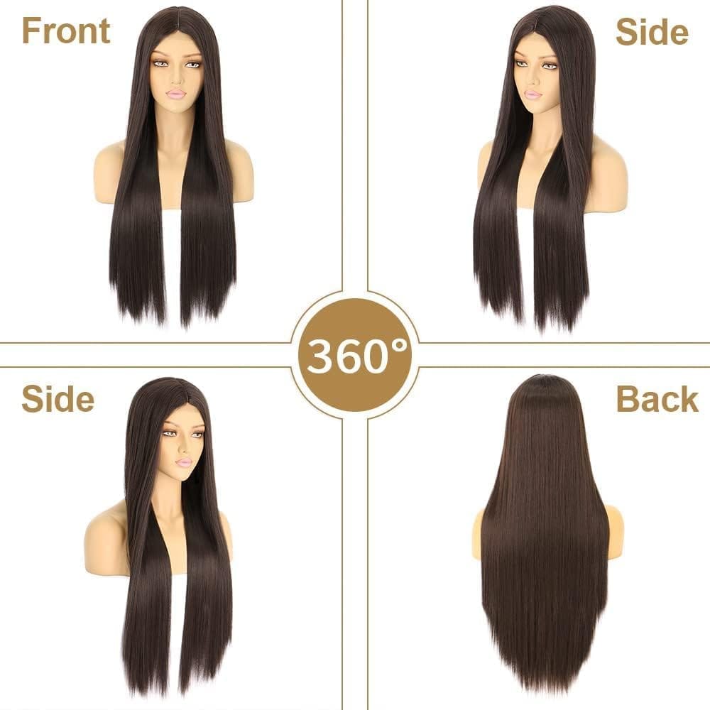 Akashkrishna Long Straight Natural Brown Full Head Wigs for Women Synthetic With Middle Part Wig (Pack of 1, Brown) view 2