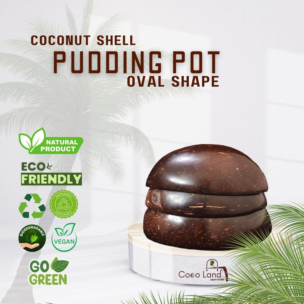 CocoLand Coconut Shell Pudding Pot Oval Shape (150-250 ml) M-L Size Coconut Oil Polished view 2