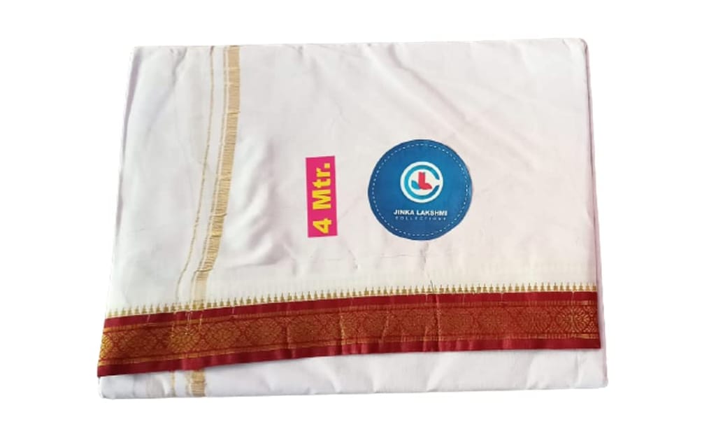 Jinka Lakshmi Collections Combo White Cotton Dhoti With Big Borders 4 Meters Unstitched Pack of 2 (Multicolor-4) view 2